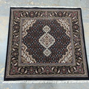 3' Square Black Mahi Tabriz-Style Rug