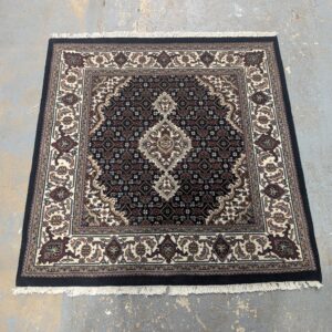 3' Black Square Mahi Tabriz-Style Rug